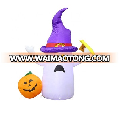 Halloween Inflatable Ghost, 4ft Lighted Blow Up Ghost Witch Hat Jack-O-Lantern Halloween Indoor Outdoor Yard Lawn Decoration