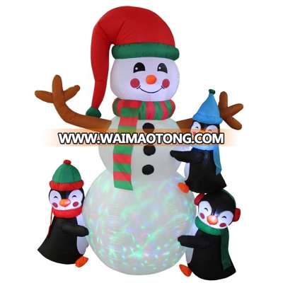 6 Foot Tall Color Lighted Christmas Inflatable Three Cute Penguins and Snowman